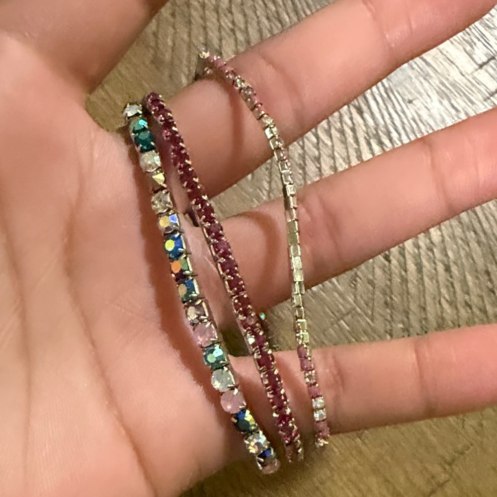 Pink Multi-Row Crystal Tennis Bracelet Set